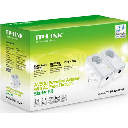 TP-LINK TL-PA4010P KIT v5 Powerline Διπλό για Ενσύρματη Σύνδεση με Passthrough Πρίζα και Θύρα Ethernet