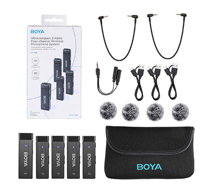 Boya BY-W4 Ultracompact 2.4GHz Four-Channel Wireless Microphone System (4 person vlog)