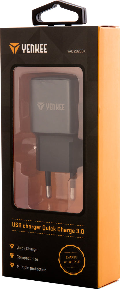 YENKEE YAC 2023BK USB Φορτιστής Κινητού QC3.0, 18W, Μαύρος