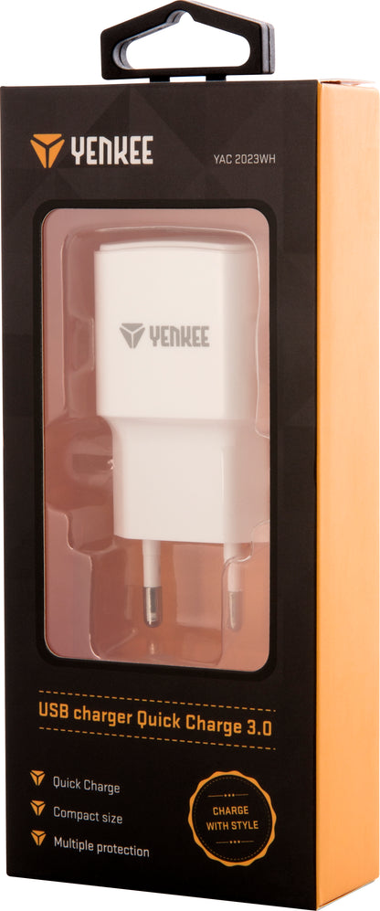 YENKEE YAC 2023WH USB Φορτιστής Κινητού QC3.0, 18W, Λευκός