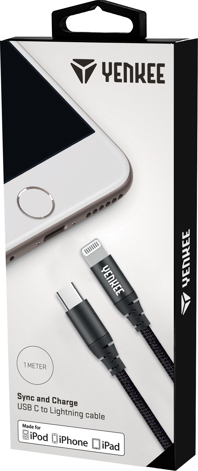 YENKEE YCU 631 BK MFi Braided Καλώδιο Φόρτισης Δεδομένων USB-C σε Lightning 1m, Μαύρο