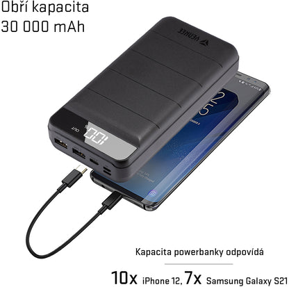 YENKEE YPB 3010 Power Bank 30000mAh με οθόνη LCD και 2 εξόδους USB A, Μαύρο