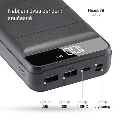 YENKEE YPB 3010 Power Bank 30000mAh με οθόνη LCD και 2 εξόδους USB A, Μαύρο