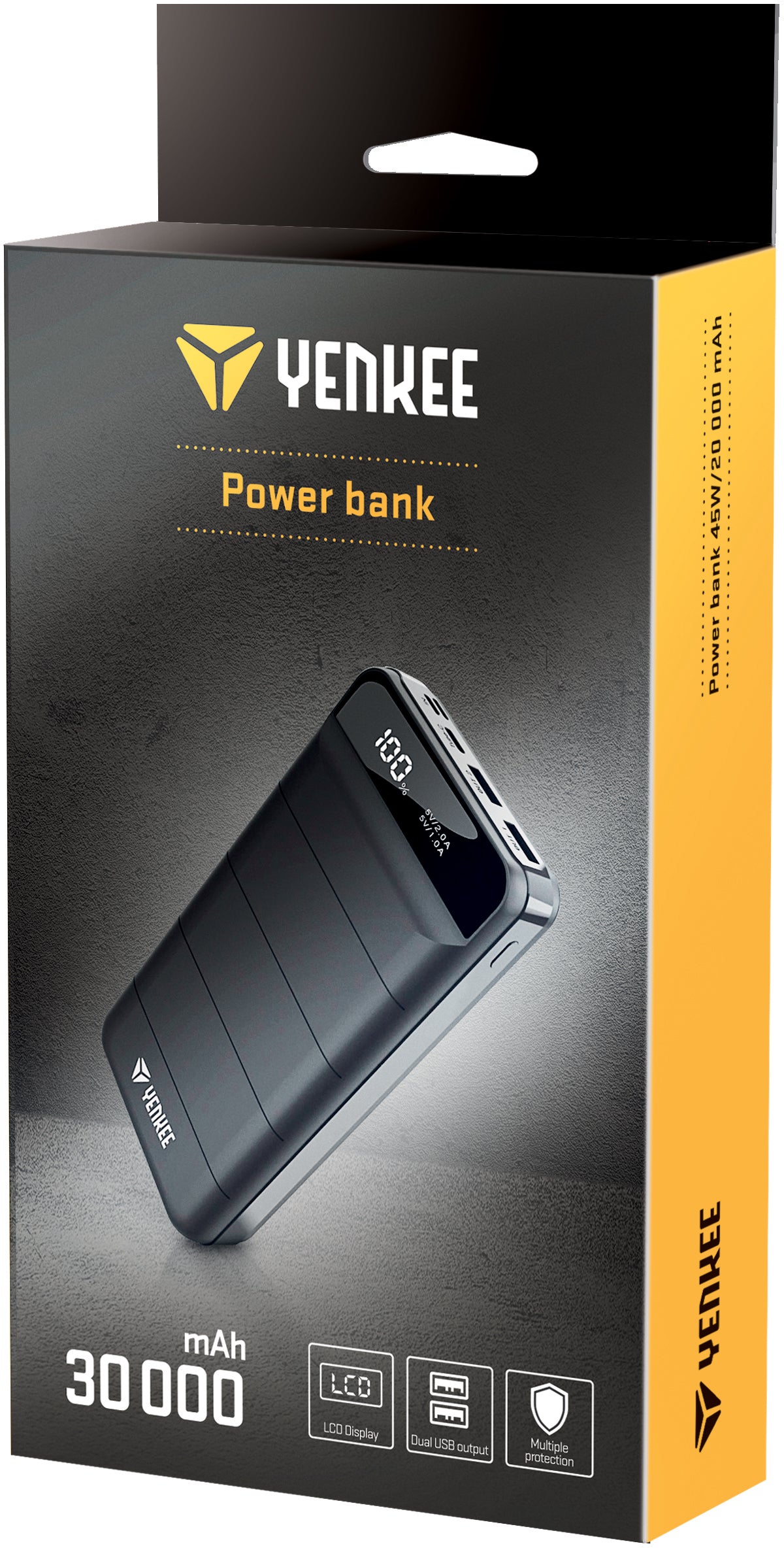 YENKEE YPB 3010 Power Bank 30000mAh με οθόνη LCD και 2 εξόδους USB A, Μαύρο