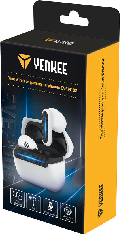 YENKEE YHP 06BT WE EVEPODS TWS Ασύρματα Ακουστικά με Βάση Φόρτισης, Λευκά