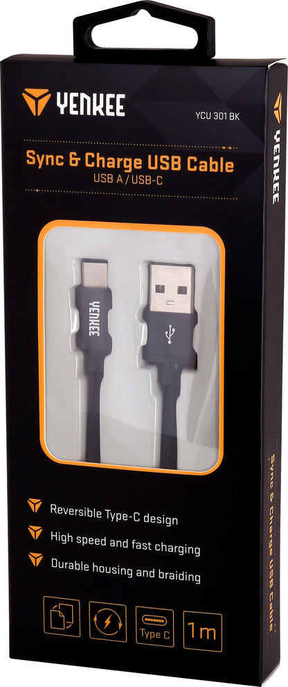 YENKEE YCU 301 BK Καλώδιο Φόρτισης/Δεδομένων USB σε Type C, 1m Μαύρο