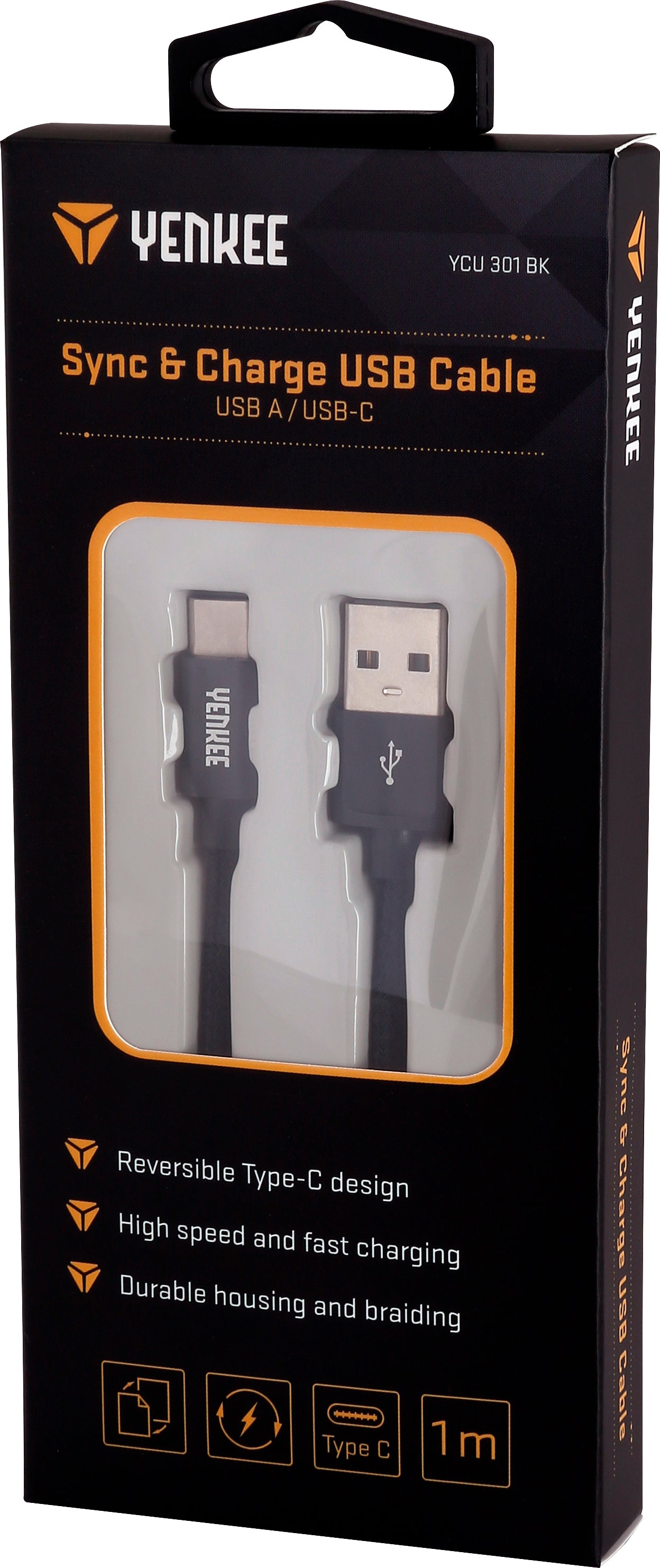 YENKEE YCU 302 BK Καλώδιο Φόρτισης/Δεδομένων USB σε Type C, 2m Μαύρο