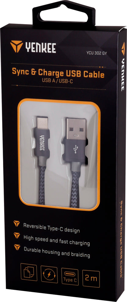 YENKEE YCU 302 GY Καλώδιο Φόρτισης/Δεδομένων USB σε Type C, 2m Ασημί