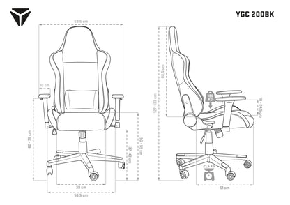 YENKEE YGC 200BK FORSAGE Gaming Kαρέκλα Γραφείου με Δερματίνη και Ρυθμιζόμενα Μπράτσα, Μαύρη