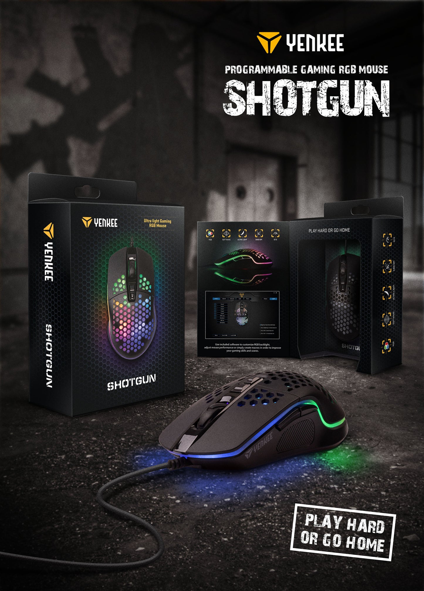 YENKEE YMS 3030ΒΚ SHOTGUN Ενσύρματο Ultra Light Ποντίκι Gaming, 6400 DPI με RGB φωτισμό και προγραμματιζόμενα πλήκτρα