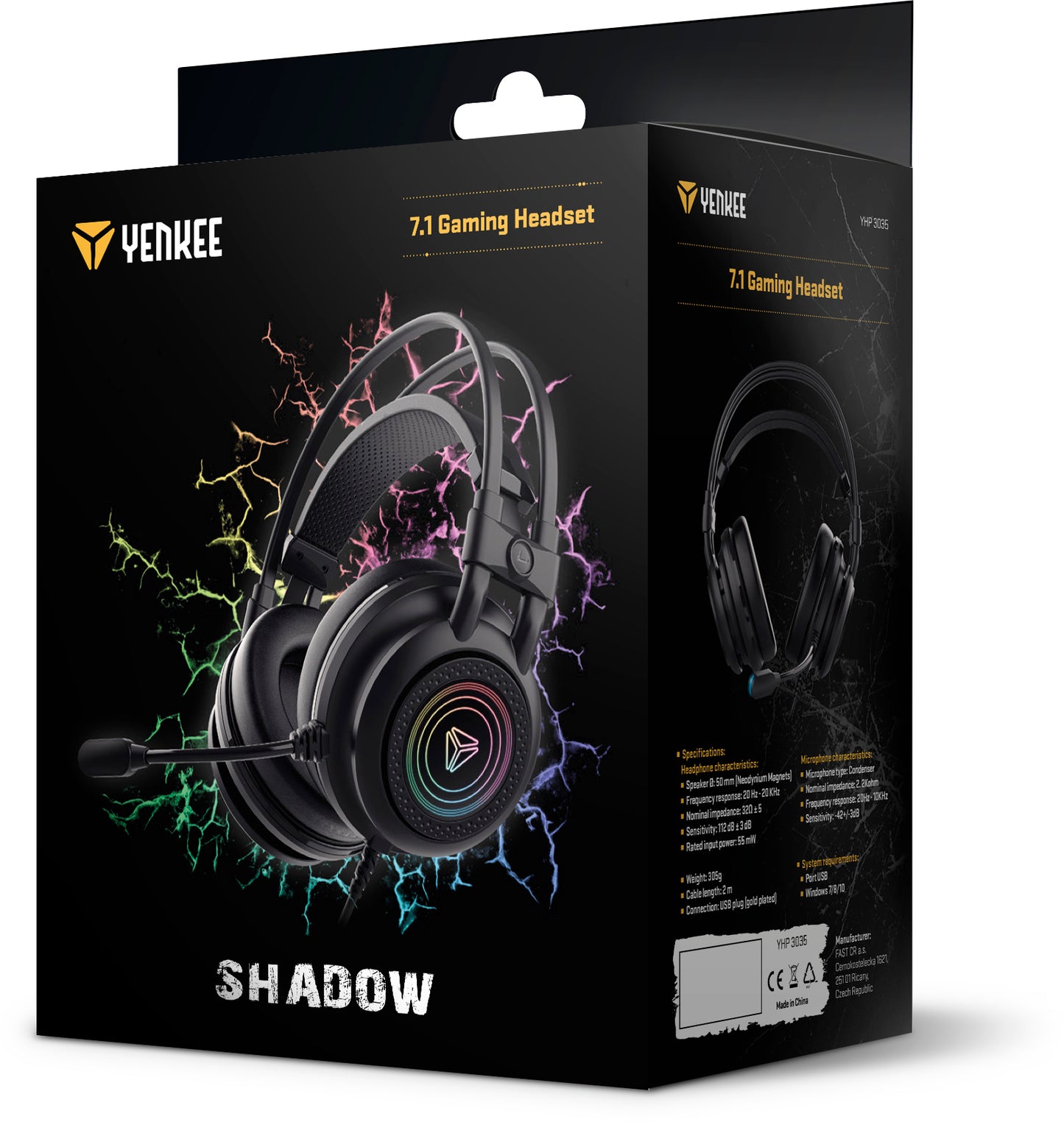 YENKEE YHP 3035 SHADOW Over Ear Gaming Ακουστικά 7.1 με σύνδεση USB και RGB φωτισμό, Μαύρα