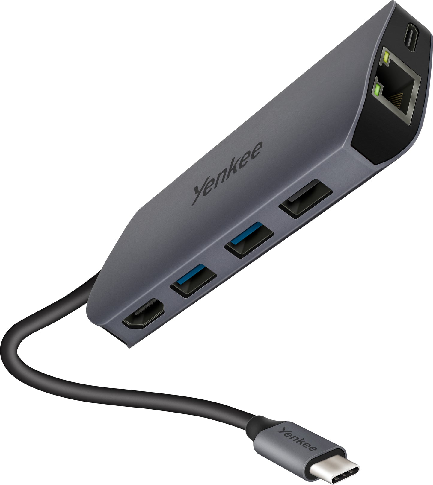 YENKEE YTC 081, 8 σε 1 Multi-port HUB (HDMI/USB/RJ45/mSD/Type-C) με σύνδεση Type-C, Γκρι