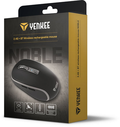 YENKEE YMS 2085BK NOBLE 2.4G + BT Aσύρματο Eπαναφορτιζόμενο Ποντίκι, Μαύρο