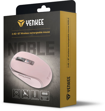 YENKEE YMS 2085PK NOBLE 2.4G + BT Ασύρματο Επαναφορτιζόμενο Ποντίκι, Ροζ