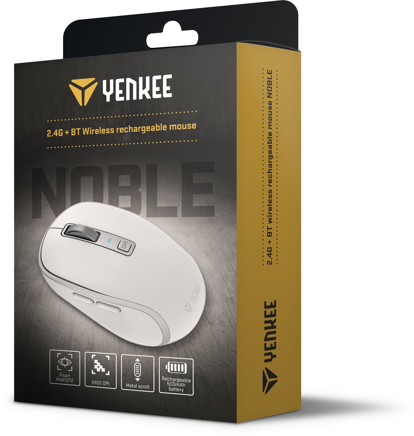 YENKEE YMS 2085WE NOBLE 2.4G + BT Ασύρματο Επαναφορτιζόμενο Ποντίκι, Λευκό