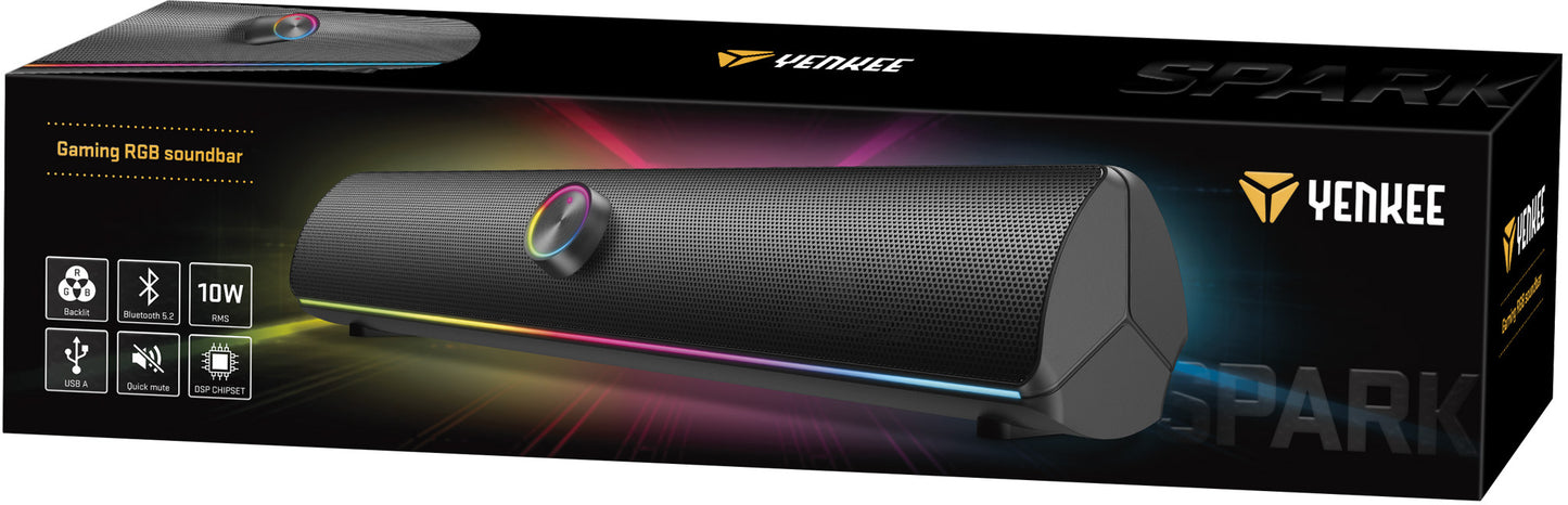 YENKEE YSP 1002 RGB SPARK, Bluetooth Gaming Soundbar με 10W RMS και φωτισμό RGB, Μαύρη