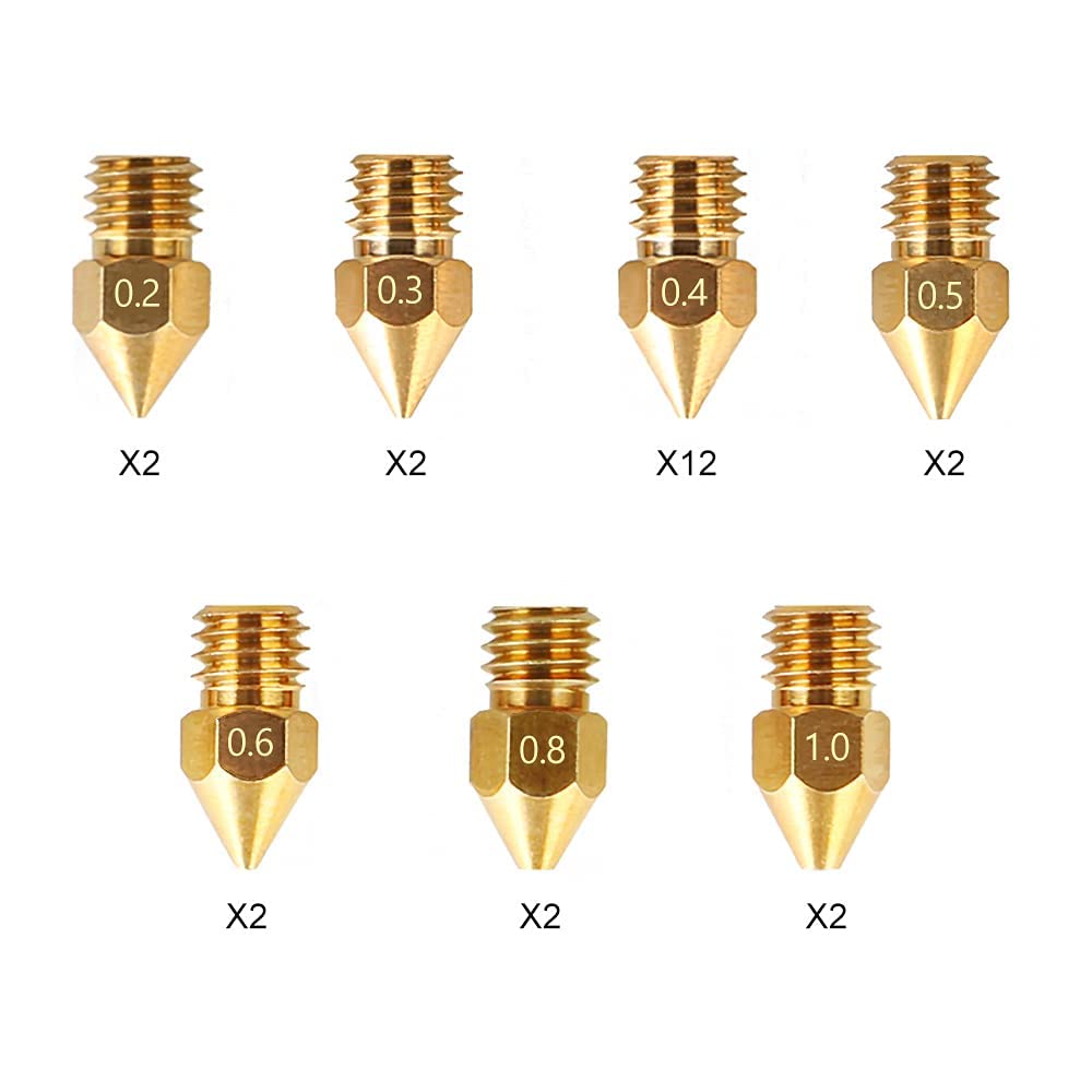 CREALITY MK8 Nozzles Kit (24 pcs) 0.2mm*2, 0.3mm *2, 0.4mm*12, 0.5mm*2, 0.6mm *2, 0.8mm*2, 1.0mm*2