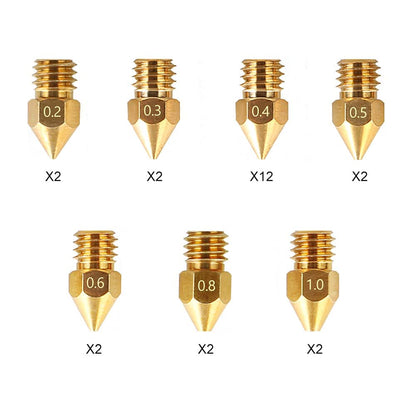 CREALITY MK8 Nozzles Kit (24 pcs) 0.2mm*2, 0.3mm *2, 0.4mm*12, 0.5mm*2, 0.6mm *2, 0.8mm*2, 1.0mm*2