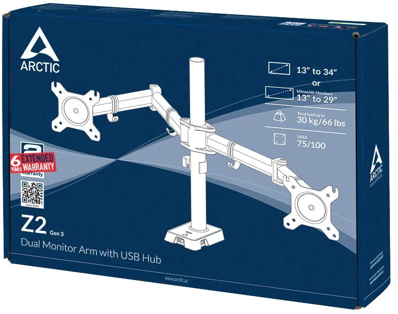 Arctic Z2 (Gen 3) - Dual Monitor Arm with 4-Port USB Hub in black color