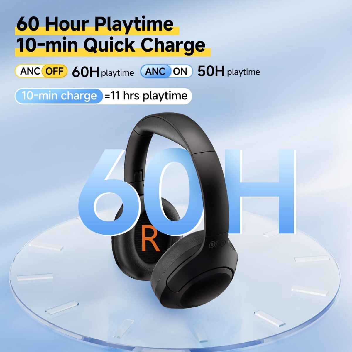 QCY H3 LITE HEADSET BLACK – ANC NOISE CANCELING 40MM DRIVERS 68MS LATENCY – 60H BATTERY