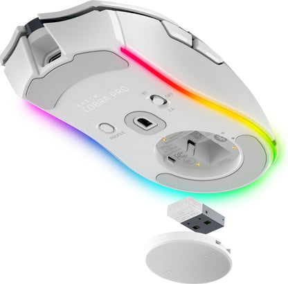 Razer COBRA PRO WHITE - Wireless Gaming Mouse - 30000 DPI - RGB UNDERGLOW - Bluetooth / 2.4Ghz - 77g