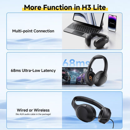 QCY H3 LITE HEADSET BLACK – ANC NOISE CANCELING 40MM DRIVERS 68MS LATENCY – 60H BATTERY