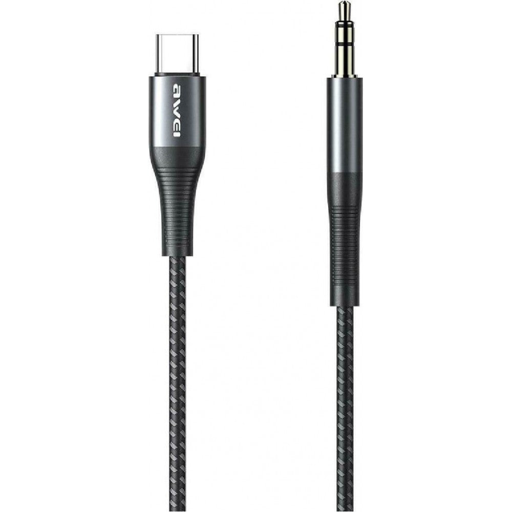 Awei Braided USB 2.0 Cable USB-C male - 3.5mm male Μαύρο 1m