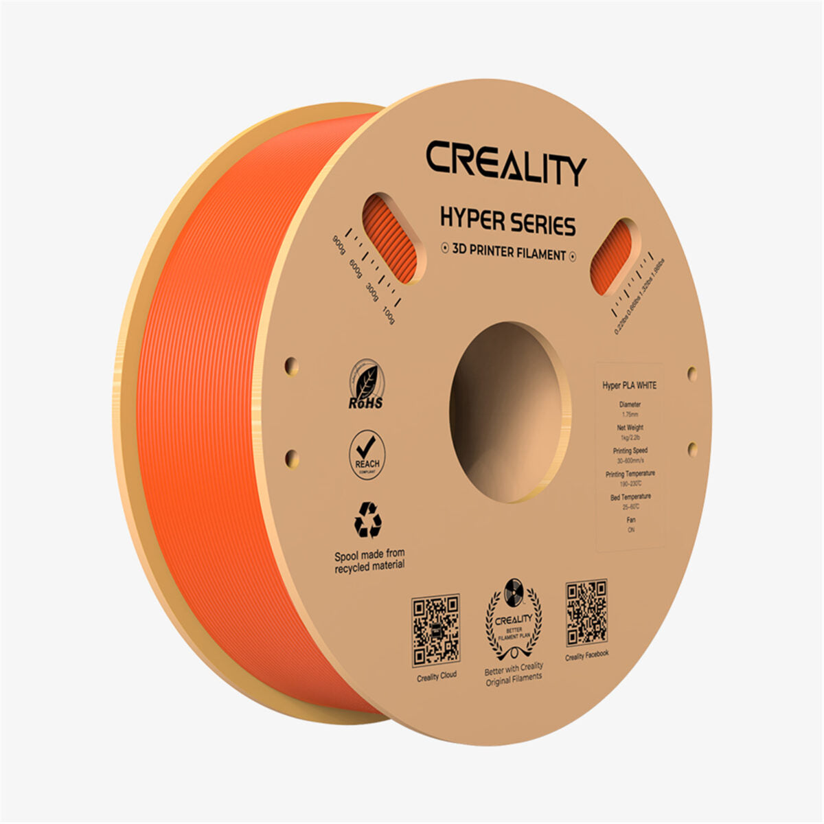 Creality Hyper PLA Orange 3D Printer Filament, High Speed, 1 kg Spool1.75