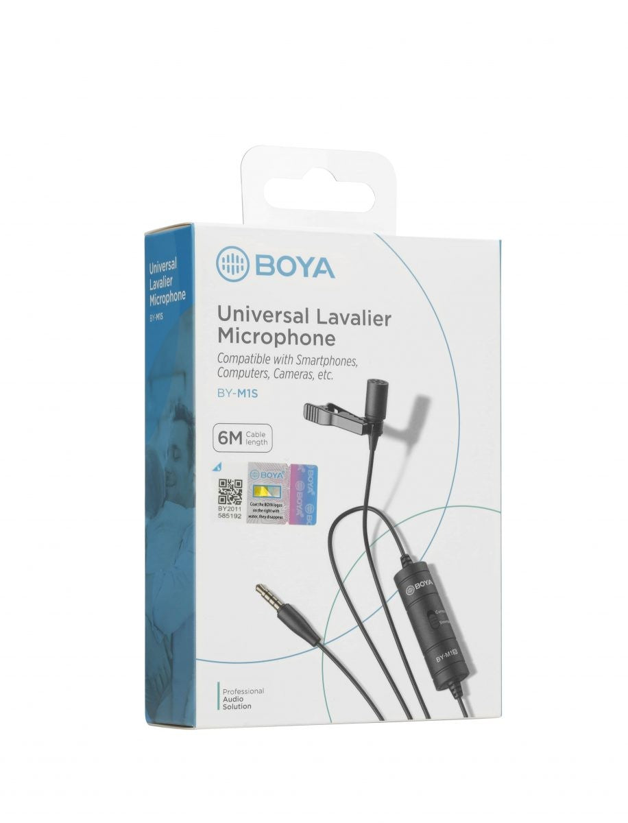 BOYA BY-M1S (M1 Smart) wired mic Universal Lavalier Microphone 3.5mm for phone, laptop, camera