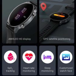 Xiaomi Haylou RS3 LS04 Smart Watch Smartwatch 1.2-Inch AMOLED Screen GPS 5ATM Waterproof Heart Rate Monitor Black EU 3204229