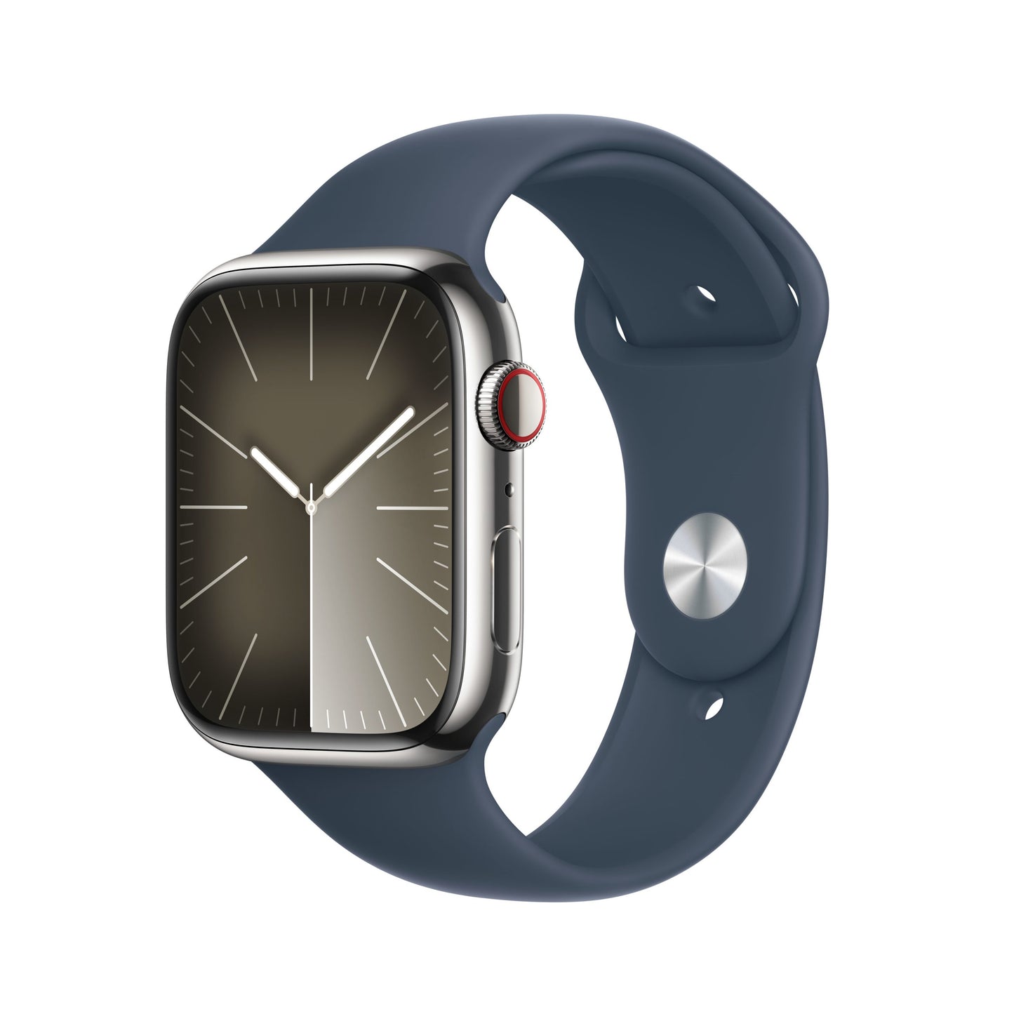 APPLE WATCH SERIES 9 MRMP3QL/A 45MM SILVER STAINLESS STEEL CASE WITH STORM BLUE SPORT BAND