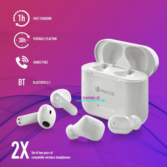 Ακουστικά  Bluetooth Handsfree NGS Artica Duo In-ear με Θήκη Φόρτισης Άσπρα