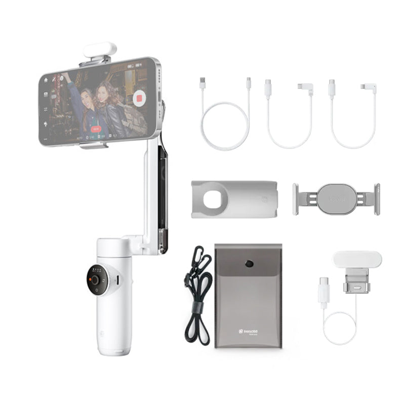 INSTA360 FLOW – CREATOR KIT WHITE – AI TRACKING STABILIZER PHONE GIMBAL, SPOTLIGHT TYPEC & LIGHTNING