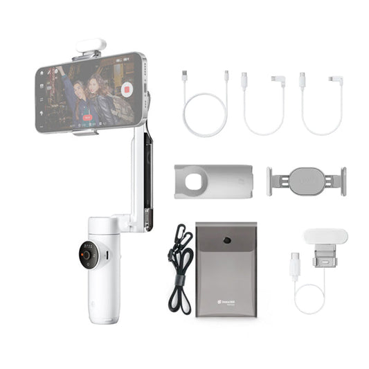 INSTA360 FLOW – CREATOR KIT WHITE – AI TRACKING STABILIZER PHONE GIMBAL, SPOTLIGHT TYPEC & LIGHTNING