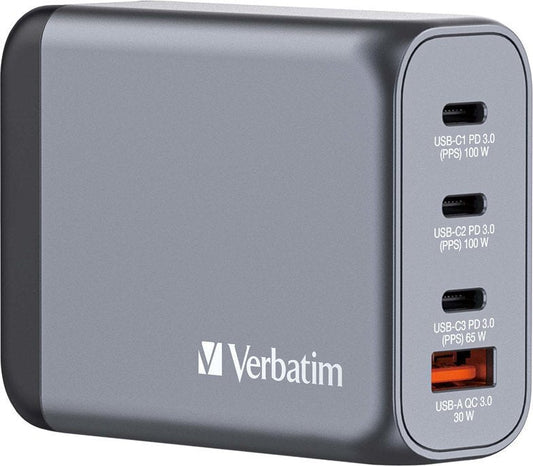 Φορτιστής Verbatim USB-A & 3 Θύρες USB-C 140W Power Delivery / Quick Charge 3.0 Γκρι (32203)