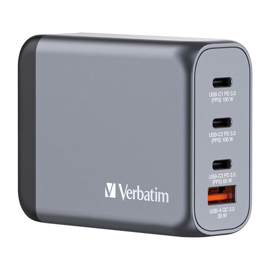 Φορτιστής Verbatim Θύρα USB-A & 3 Θύρες USB-C 100W Power Delivery / Quick Charge 3.0 Γκρι (32202)