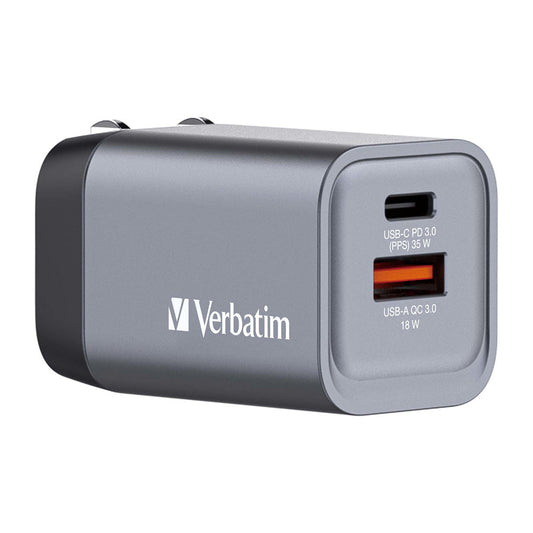 Φορτιστής Verbatim USB-A & Θύρα USB-C 35W Power Delivery / Quick Charge 3.0 Γκρι (32200)