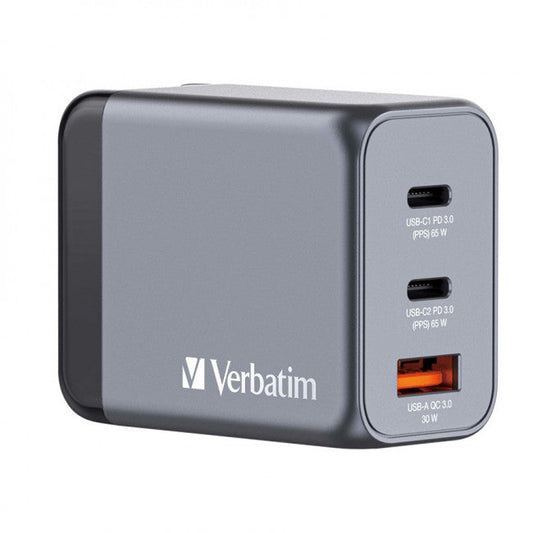 Φορτιστής Verbatim GNC-65 2x USB-C και USB-A 65W Power Delivery / Quick Charge 3.0 Γκρι