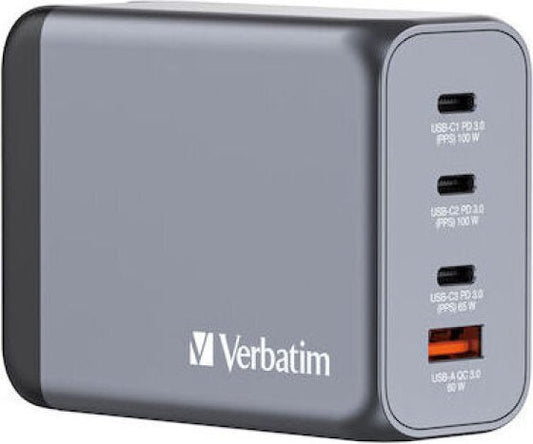 Φορτιστής Verbatim GaN 3x USB-C & USB-A 240W Γκρί