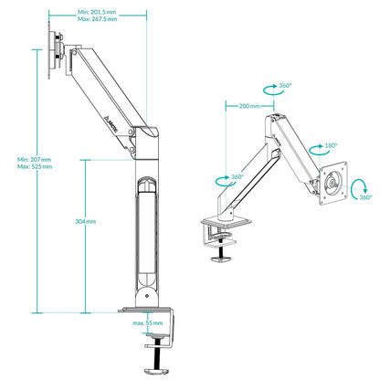 ARCTIC X1-3D - Single Monitor arm with complete 3D movement in black colour