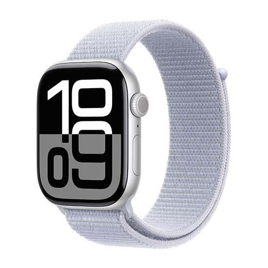 Apple Watch Series 10 GPS 46mm Silver Aluminium Case with Sport Loop Blue Cloud